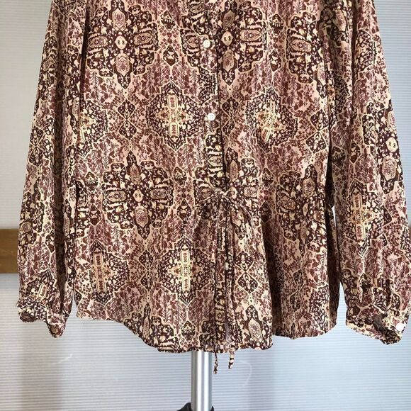 Madewell Kaleidoscope Drawstring Blouse Pink Purple Lined Button Down Blouse Sz - Picture 4 of 9